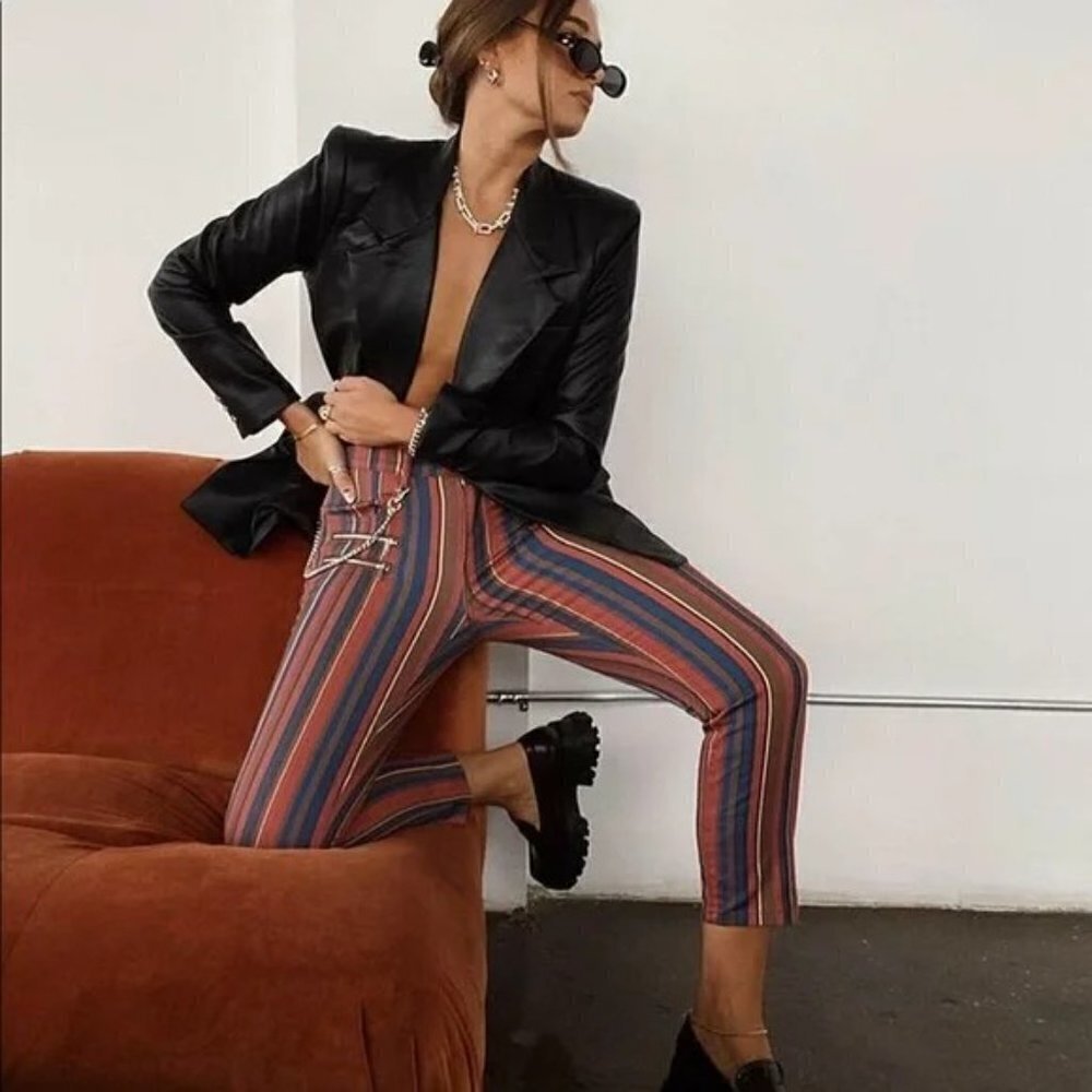 WeWoreWhat Rocker Low Rise Striped Cropped Jeans Punk - Picture 2 of 10